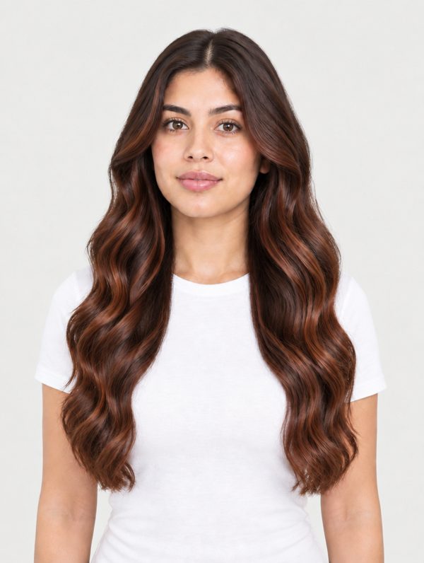 Sofia's hair in a copper balayage